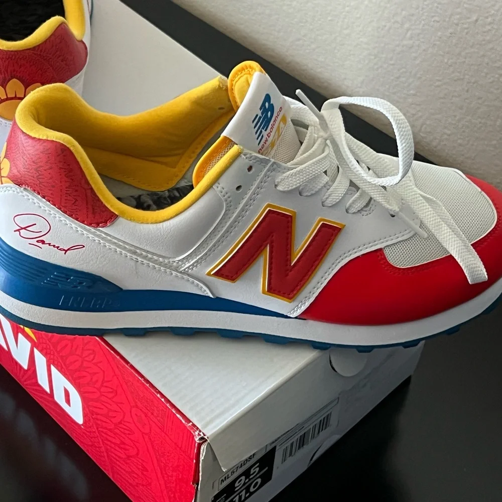 New Balance Red and Yellow Athletic Shoes with Chunky Sole - Picture 5 of 13